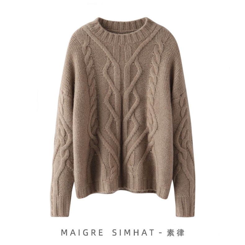 羊毛衫女2024早秋新款圆领针织慵懒打底衫洋气毛衣，女装羊毛衫，恩泰羊绒