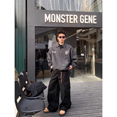 美式覆古水洗做旧印花套头夹克男春季新款运动训练服外套TJK207，男装夹克，星座208-5