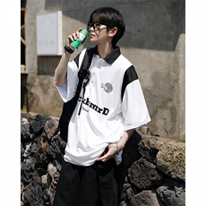 短袖t恤男潮牌夏季宽松五分袖潮流ins简约POLO衫休闲上衣T080-P35，男装Polo衫，星座308B-1