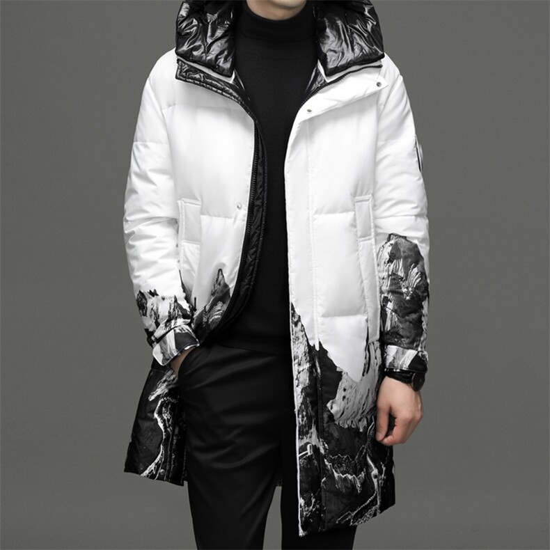 冬季新款羽绒服男中年休闲加厚鸭绒上衣中长款男士连帽保暖外套,男装羽绒服,电商B212（原钱塘6029）