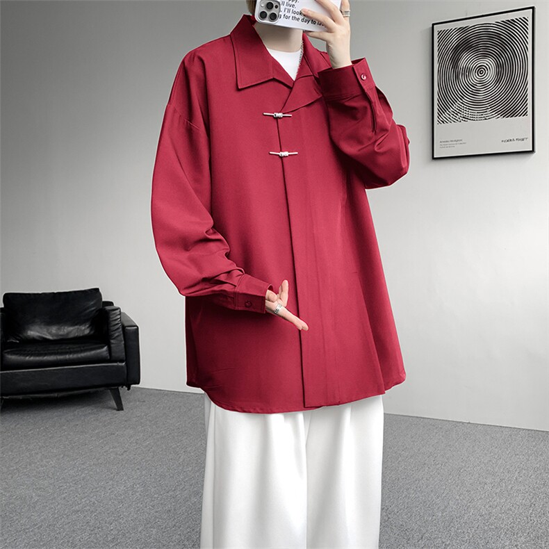 8XL-M风新中式黑色翻领长袖衬衫男秋季休闲衬衣痞帅CS537P58,男装衬衫,电商D206-1