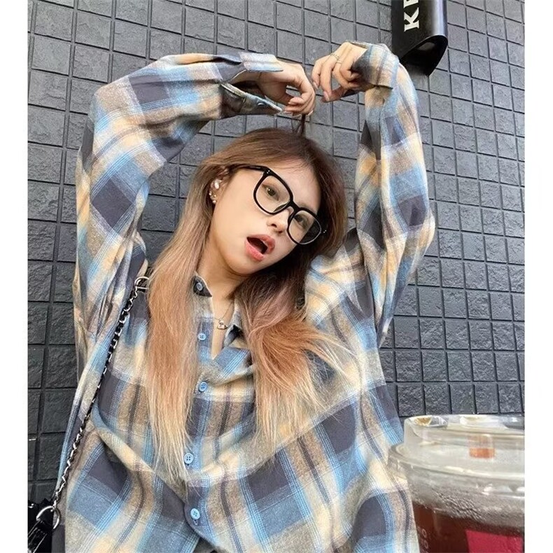 【006】春装新款撞色宽松格子衬衣女外搭外套衬衫A079-CS364-P29,男装衬衫,电商A079