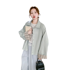 【】条纹拼接PU皮衣外套#2520-P140-K208，女装短外套，2C111