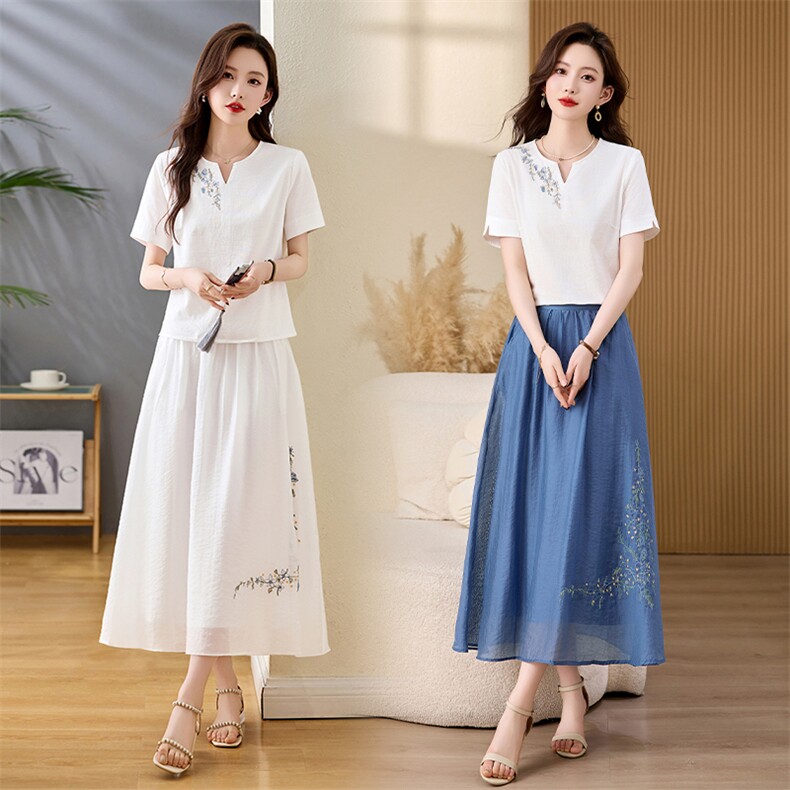 文艺气质天丝刺绣半身裙女中长款高腰半裙2026夏新款百搭a字裙，女装半身裙，倪叶myz