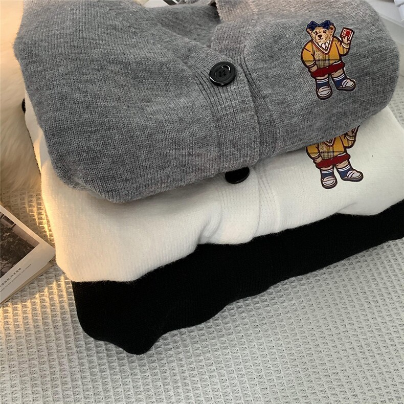 中性风秋冬开衫休闲百搭小熊印花织带针织衫上衣M6353P55控78,男装针织衫/毛衣,电商A268