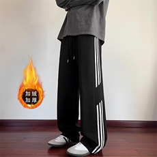 美式三条杠运动裤男高街hiphop休闲阔腿卫裤潮牌条纹直筒垂感长裤，男装休闲裤，星座715-4