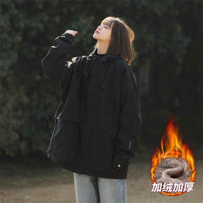 加绒加厚工装连帽冲锋衣夹克男女保暖上衣外套A406A136特P95,男装夹克,星座309（原A406）