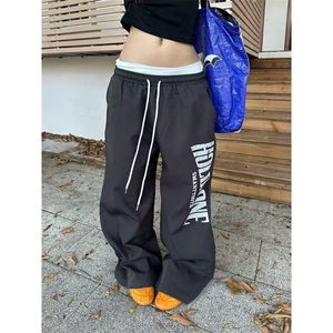 运动长裤男春秋季ins高街反光跑步阔腿夜光健身训练宽松束脚裤子图片