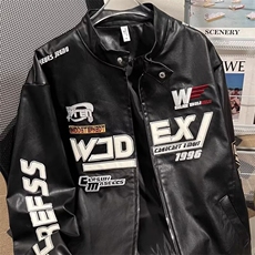 美式赛车服皮衣夹克男女春秋新款潮牌宽松情侣帅气机车服外套，男装皮衣，星座601-1