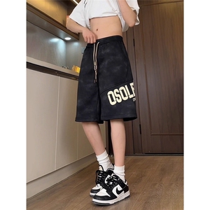 DY01-P38 黑色美式扎染短裤男夏外穿青少年酷帅裤子图片