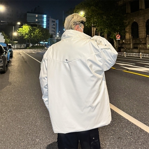 美式高街立领PU皮衣棉服外套潮牌宽松保暖棉衣图片