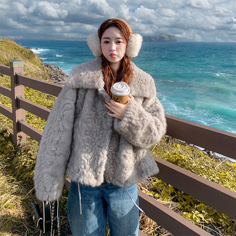 小个子皮毛一体毛毛外套女秋冬季2025新款环保皮草仿水貂毛上衣潮,女装皮草,纯色衣恋