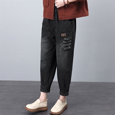 2024春季新款时尚气质大方潮流撞色休闲牛仔裤，女装牛仔裤，独衣靓