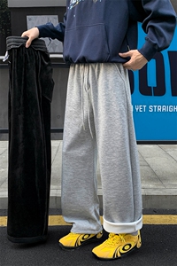 wassup happy美式弯刀裤子男款秋冬季加绒加厚直筒阔腿裤休闲卫裤图片