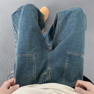 美式复古牛仔裤男高街水洗vibe宽松垂感直筒裤A080-9002-P55控78图片