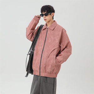 日系灰底皮衣夹克男春季新款工装外套潮牌飞行夹克 A436-1801-P75图片