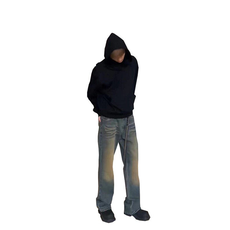 美式ins高街hiphop重工艺水洗微喇复古蓝牛仔裤货号K2320P55控78,男装牛仔裤,电商A063