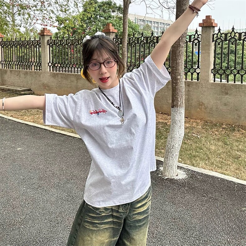 万针全刺绣工艺抖音得物高品质260克重磅纯棉双纱美式高街短袖T恤,男装T恤,电商A486