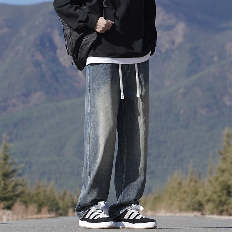 直筒男春秋季宽松美式高街休闲做旧牛仔裤XZ225-3-CK826-P55控72,男装牛仔裤,星座225-3