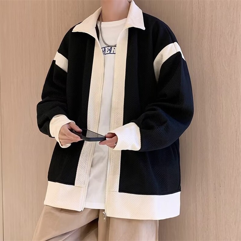 港风痞帅夹克男生衣服春秋冬季新款潮牌休闲针织上衣外套 J66图片