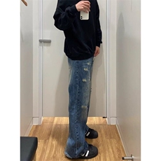 美式高街vibe水洗破洞牛仔裤男潮牌休闲cleanfit长裤WLG777-P45，男装牛仔裤，星座1008