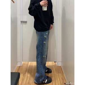 美式高街vibe水洗破洞牛仔裤男潮牌休闲cleanfit长裤WLG777-P45图片