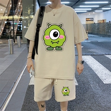 ！定制华夫格面料！2024夏季男女中性短袖情侣套装HTZ66P50，男装T恤，电商B220