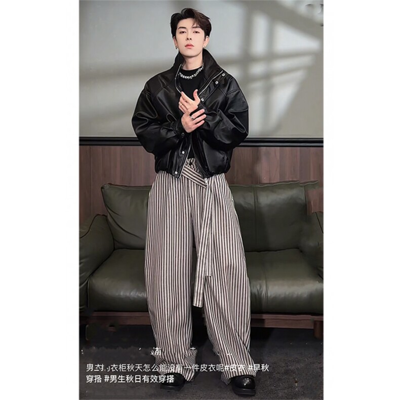 抖音新款慵懒风宽松条纹阔腿弯刀长袖男潮K1003-P68(网图）,男装卫衣,电商B267