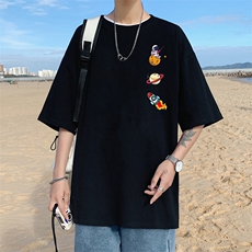 短袖T恤男夏季薄款2025新款美式上衣服潮牌圆领宽松情侣半袖体恤，男装T恤，电商B371