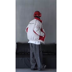 抖音视频截图只展示大货印花立领机车潮牌棉服77950特P85，男装棉衣，星座226-2