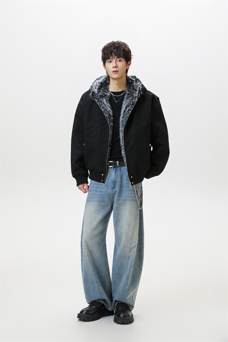 GENIOLAMODE美式潮牌毛领棉服座山雕男冬季连帽外套新款情侣夹克,男装棉衣,电商A003