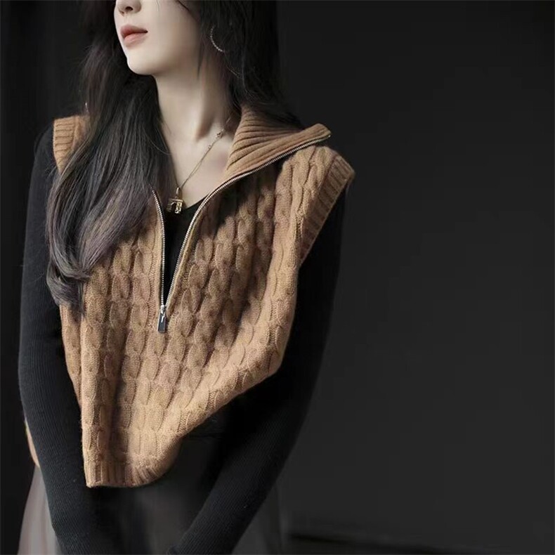 羊毛针织马甲女宽松慵懒时尚无袖毛衣坎肩背心，女装马甲，丽特绒