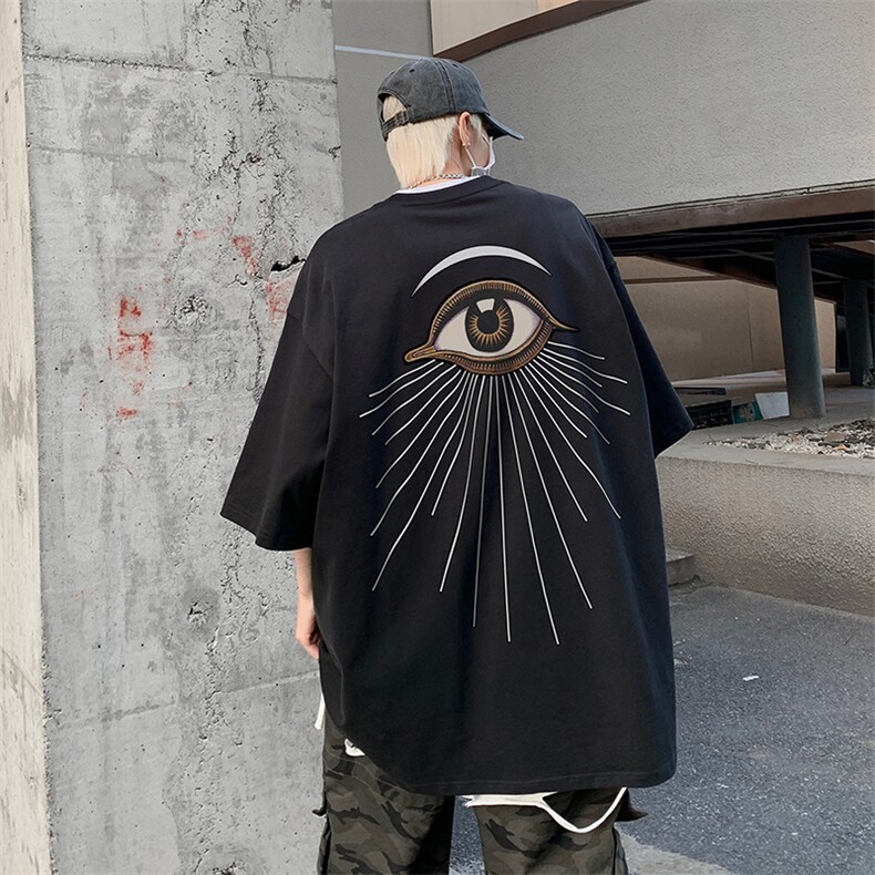 XZ514-2-1079-P25美式宽松恶魔眼短袖T恤2026夏落肩袖青少年体恤,男装T恤,星座514-2(原B239)