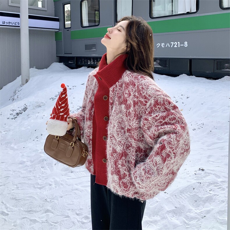 红色独特超好看提花羽绒服女2025冬季小个子减龄保暖90白鸭绒外套图片