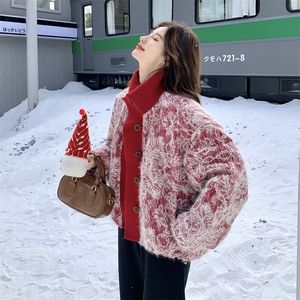 红色独特超好看提花羽绒服女2025冬季小个子减龄保暖90白鸭绒外套图片