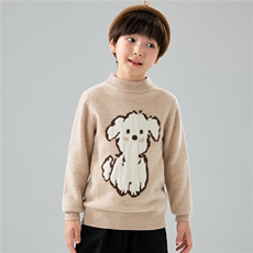 儿童羊毛针织衫宝宝小狗提花套头毛衣羊绒打底衫男女童加厚打底，童装儿童羊毛衫，初丹羊绒童装