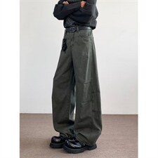 美式高街弯刀休闲裤男设计感褶皱直筒裤子春夏潮流宽松阔腿工装裤，男装工装外套，星座516A