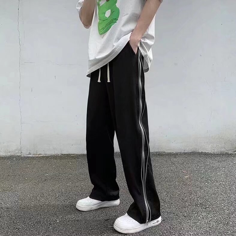 高街美式裤子男生时尚侧边拼接拉链垂坠感宽松直筒X218-P43,男装休闲裤,星座1109-3