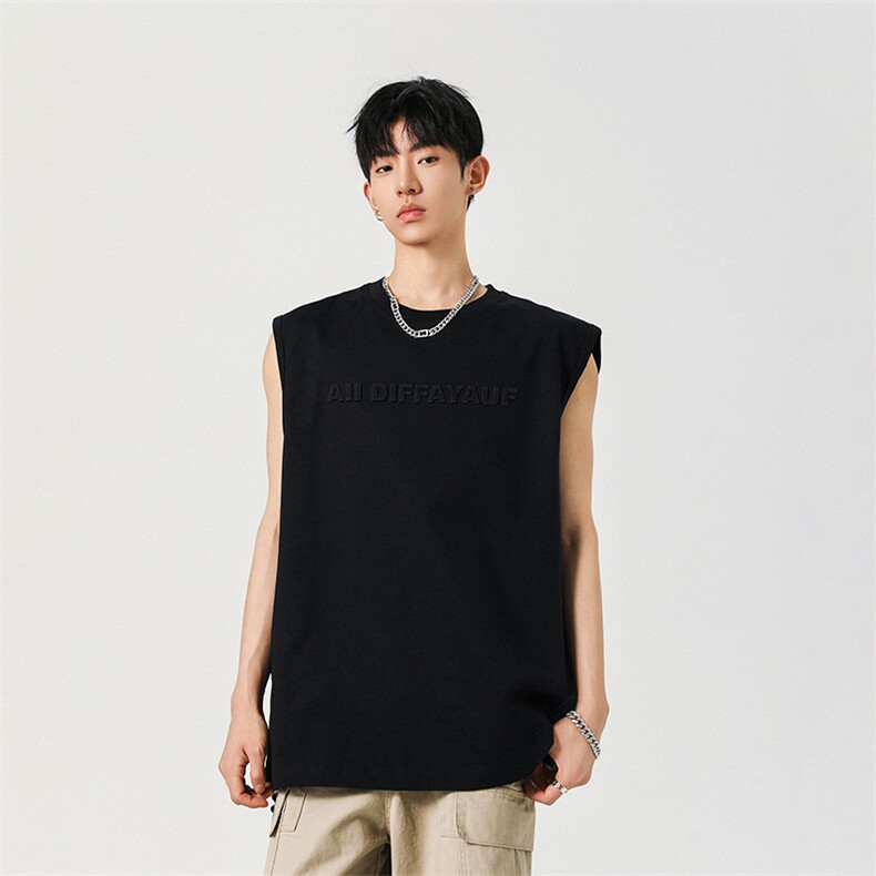 高街280克100棉凹凸印工艺大码坎肩体恤A436-1602-特P3249,男装T恤,电商A436