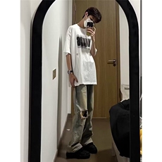 DN975-P45美式水洗高街复古破洞牛仔裤男夏季乞丐裤网-图现货，男装牛仔裤，星座603-2