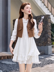 时尚潮流2026年春季时尚休闲马甲+连衣裙两件套，女装套装/套裙，江南富贵女