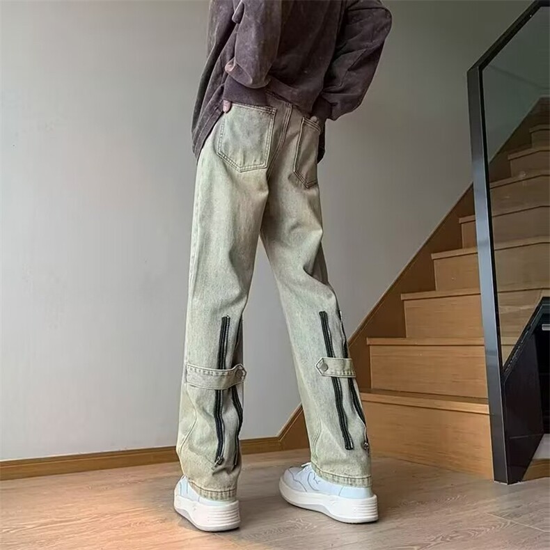 美式高街男女设计感小众修身直筒微喇长裤SE166P37,男装休闲裤,星座1112-1