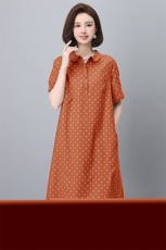 小个子高端棉麻连衣裙女夏季高级感妈妈气质遮肚短袖大码女士裙子，女装连衣裙，韩派