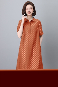 小个子高端棉麻连衣裙女夏季高级感妈妈气质遮肚短袖大码女士裙子图片