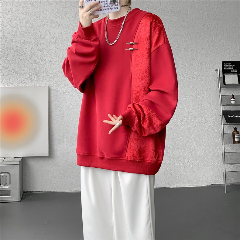 新中式金属盘扣重磅圆领卫衣大码拼接长袖套头上衣外套WY5115/P58,女装短外套,电商B238