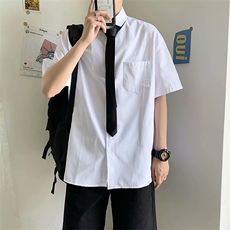 短袖白衬衫男潮流学院风宽松大码休闲衬衣夏季学生班服潮cs22-p28，男装衬衫，星座1008