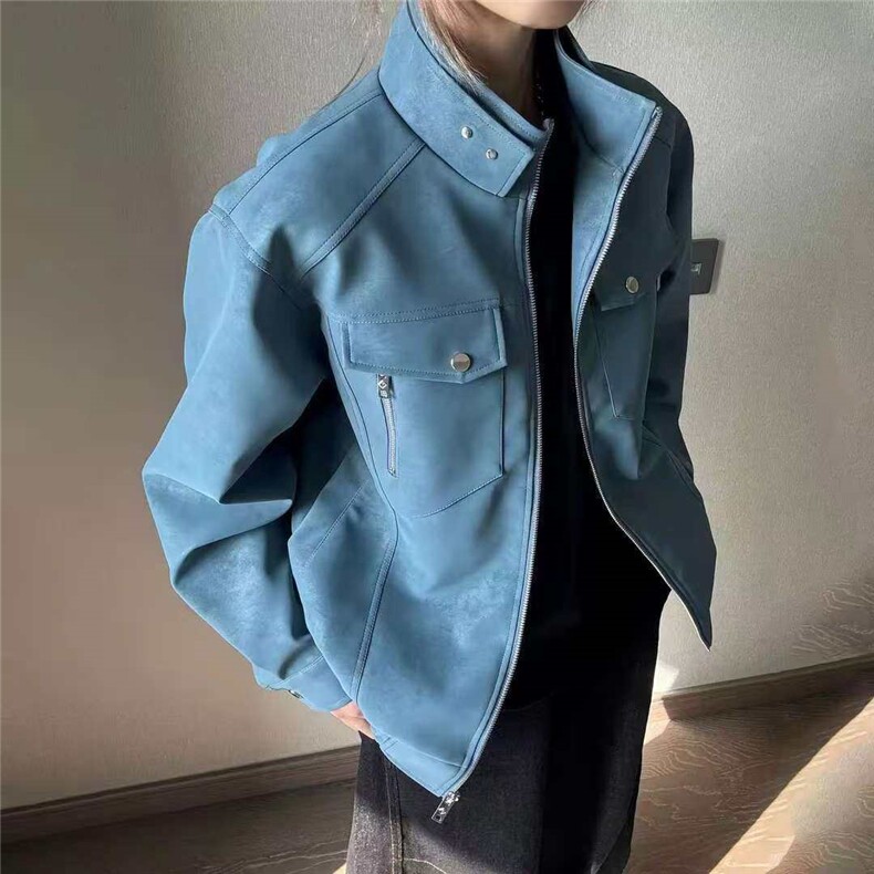 网图慎用春秋款皮夹克机车服立领皮衣外套JK306-1P65,男装夹克,星座1904A