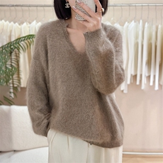 软糯山羊绒秋冬显瘦V领女打底衫保暖长袖套头，女装羊绒衫，仟禧羊绒