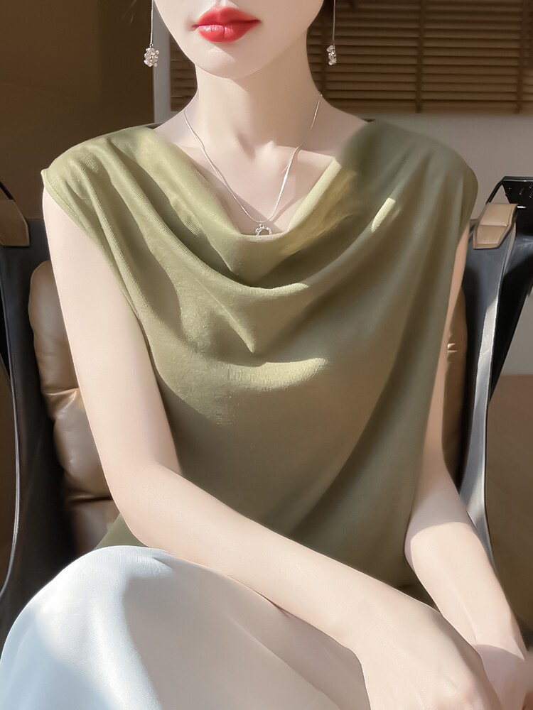 简约时尚无袖女士春季新款宽松遮肚百搭打底背心,针织衫/毛衣,绒宛羊绒