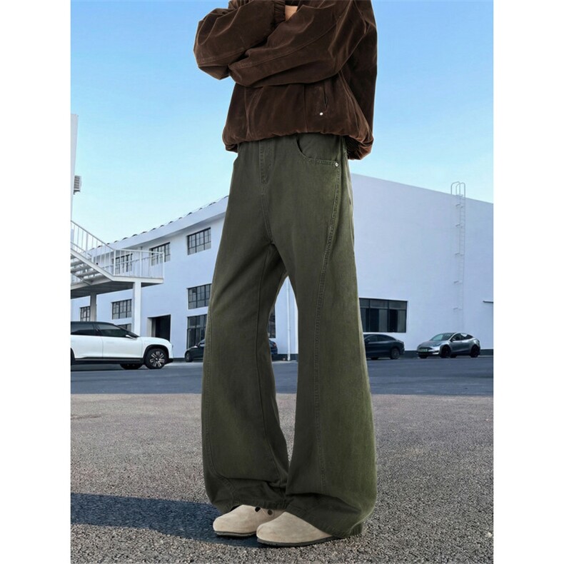水洗棉美式微喇牛仔裤男款2026新款纯棉灰色军绿色高街裤子男,男装牛仔裤,星座302A-2